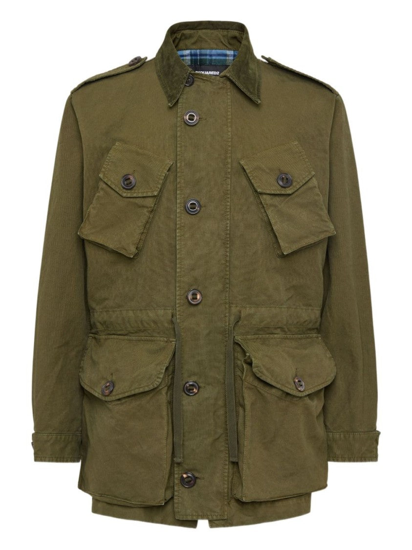 Dsquared2 Green Front Flap Pocket Button Jacket