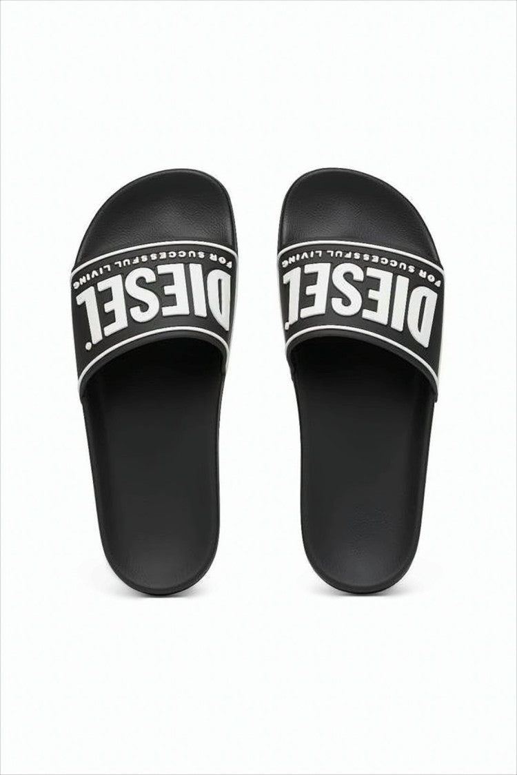 Diesel Contoured Black Slide Sandals