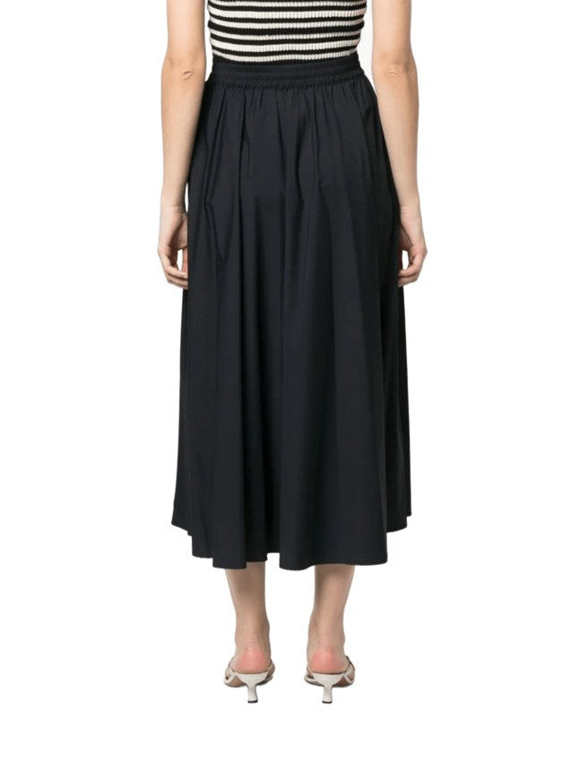 Herno Flowing Black Midi Skirt With Elastic Waistband