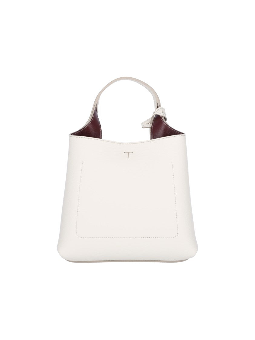 Tod's Textured White Leather Handbag With Silver Charm