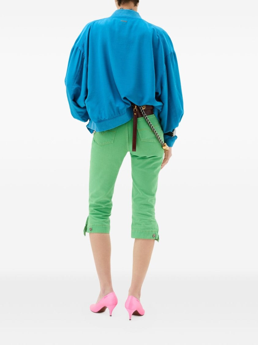 Versace Slim-Fit Cropped Pants In Vibrant Green Silk-Nylon Blend