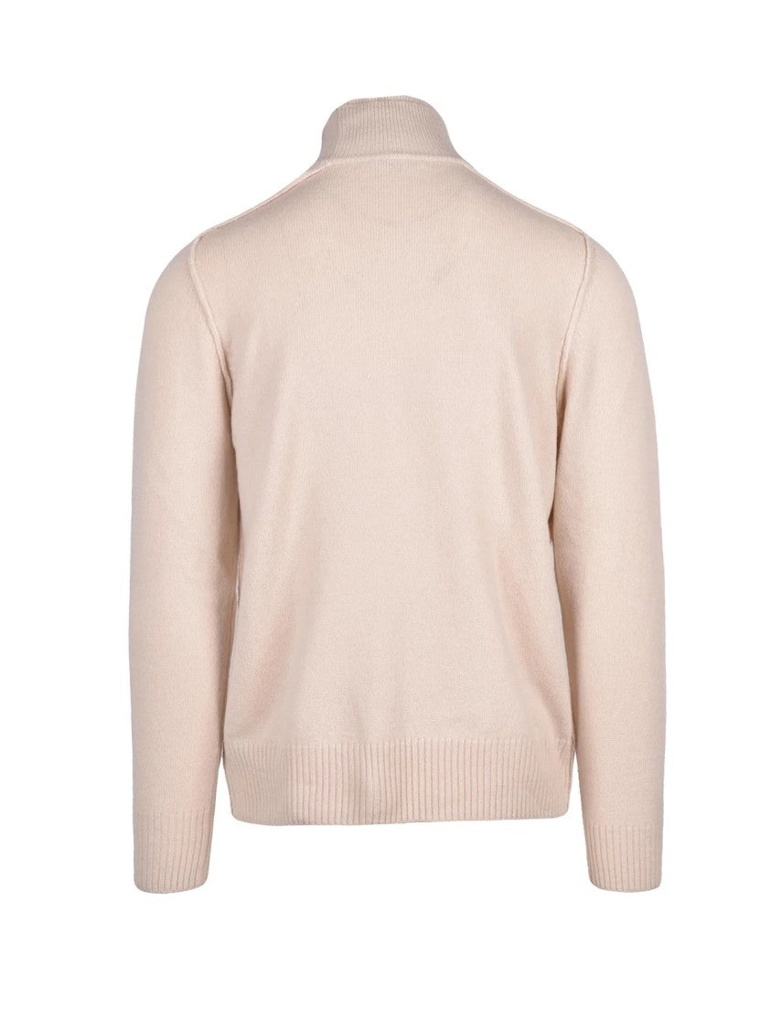 Paolo Pecora Beige Raglan Sleeves Virgin Wool Mock-Neck Sweater