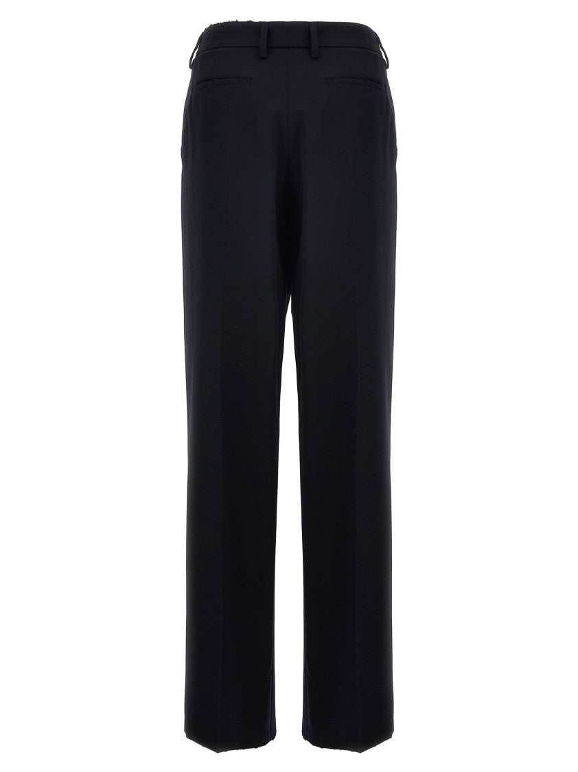 Prada Wool Gabardine Trousers With Jewel Brooch Detail