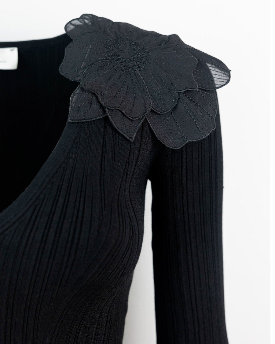 Elisabetta Franchi Ribbed Knit Top With Floral Detail