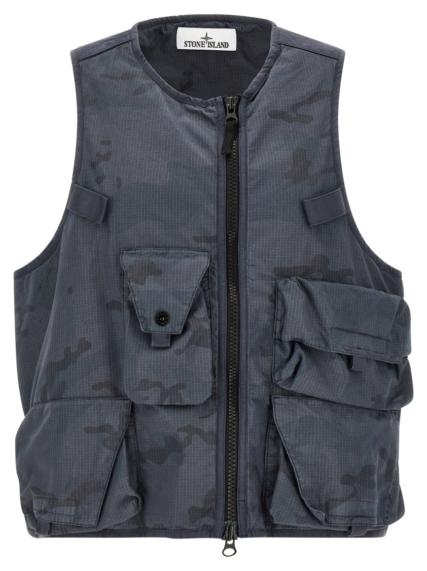 Stone Island Camouflage Print Ripstop Nylon Utility Vest