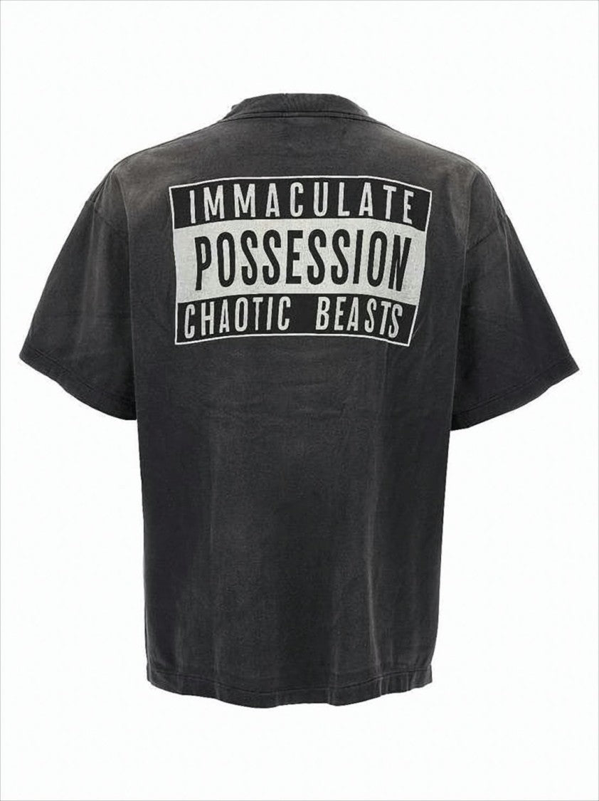 Saint Mxxxxxx Distressed Black T-Shirt With Graphic And Boxy Fit