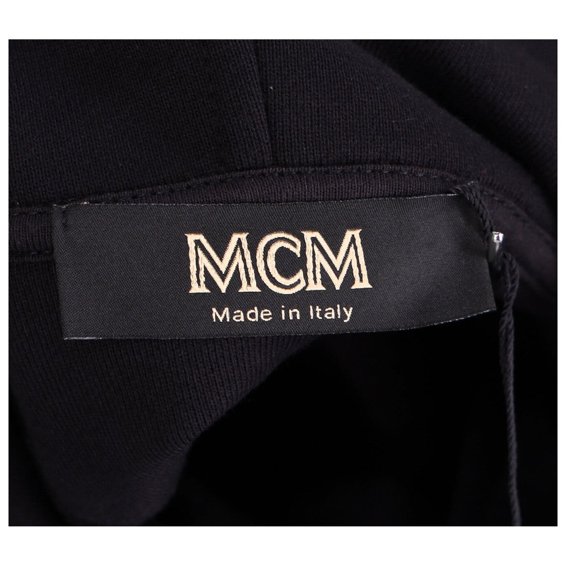 Mcm Cropped Black Oversized Hoodie With Iconic Logo Print