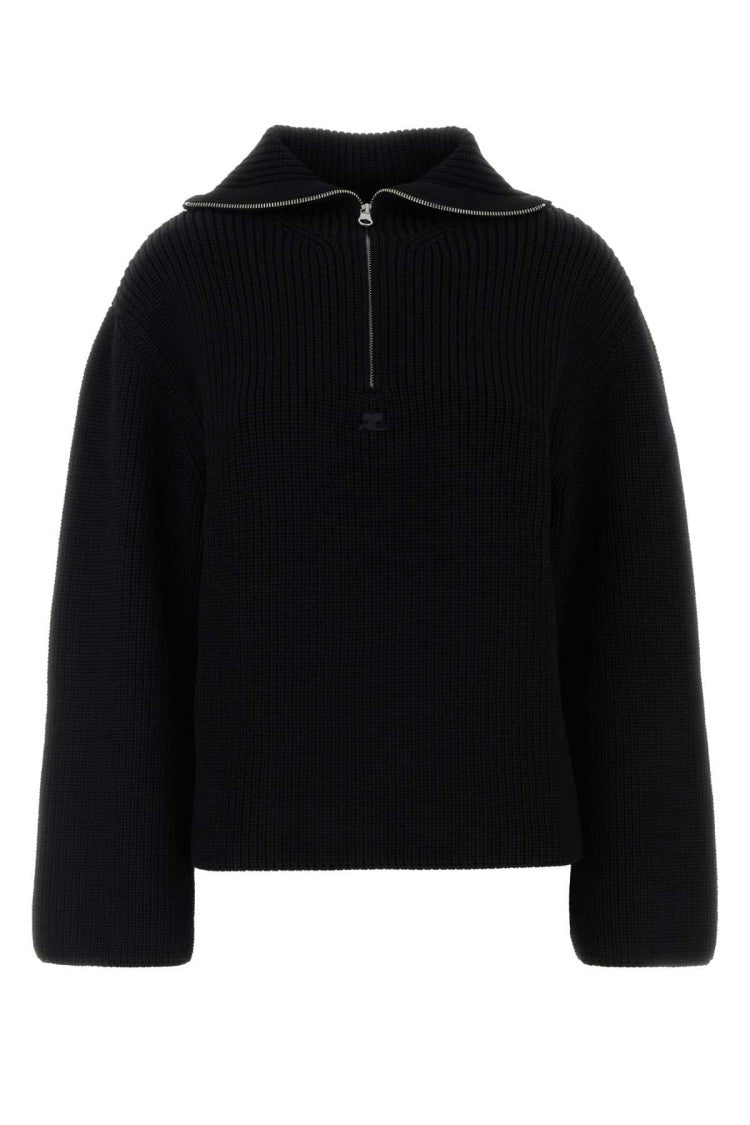 Courrèges Ribbed Knit Oversize Sweater With Half-Zip And High Collar