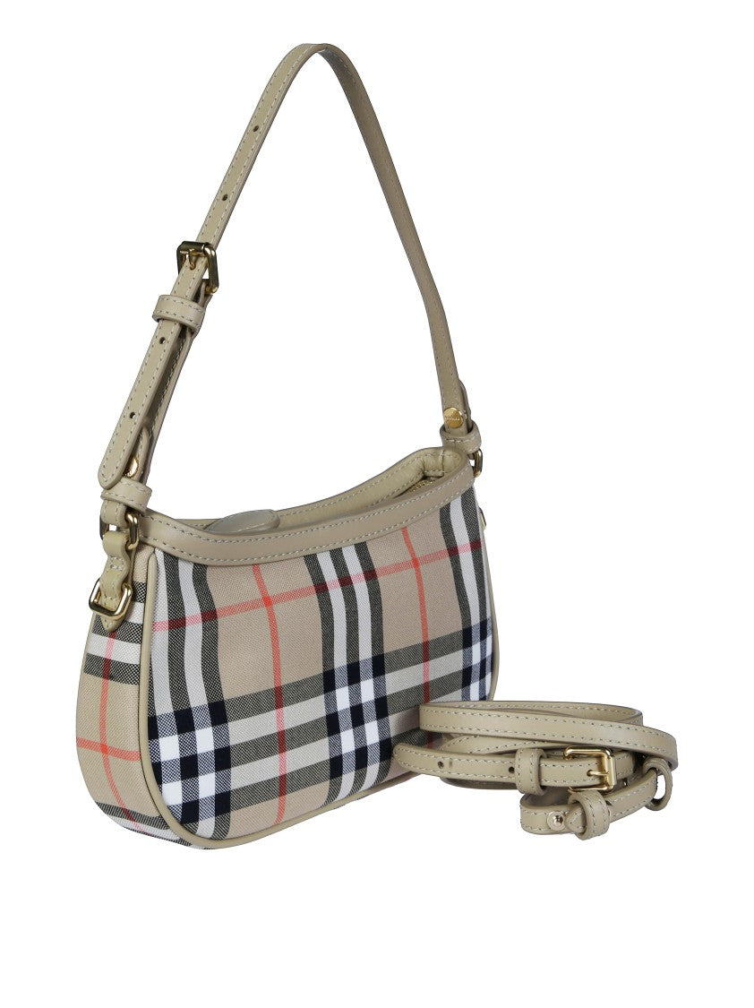 Burberry Check Chk Eugenie Leather Trim Pouch Bag