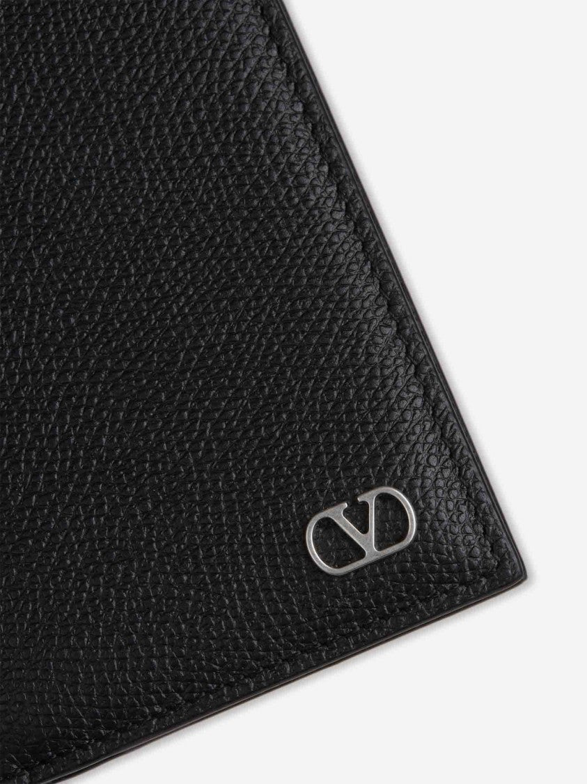 Valentino Black Textured Metallic Logo Card Holder