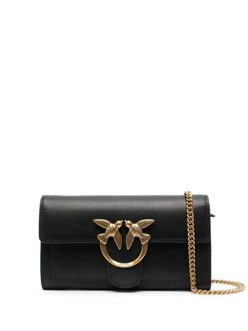 Pinko Structured Black Shoulder Bag With Gold-Tone Bird Clasp
