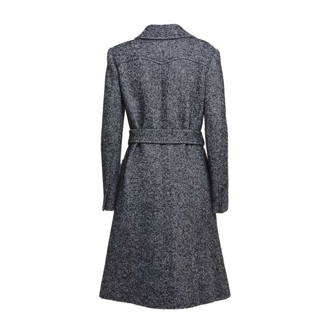 Moschino Single Breasted Wool Coat Black Herringbone Pattern