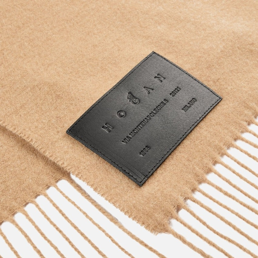 Hogan Cashmere-Wool Blend Beige Scarf With Fringed Edges