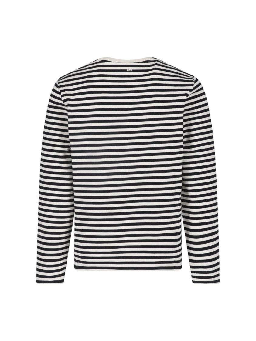 Ami Paris Black Striped Long-Sleeve Ami De Cœur Cotton T-Shirt