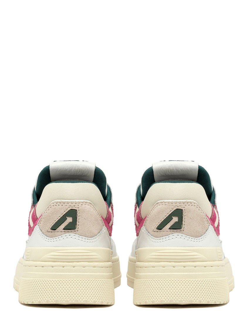 Autry Low-Top Leather Sneakers With Fuchsia Suede Inserts