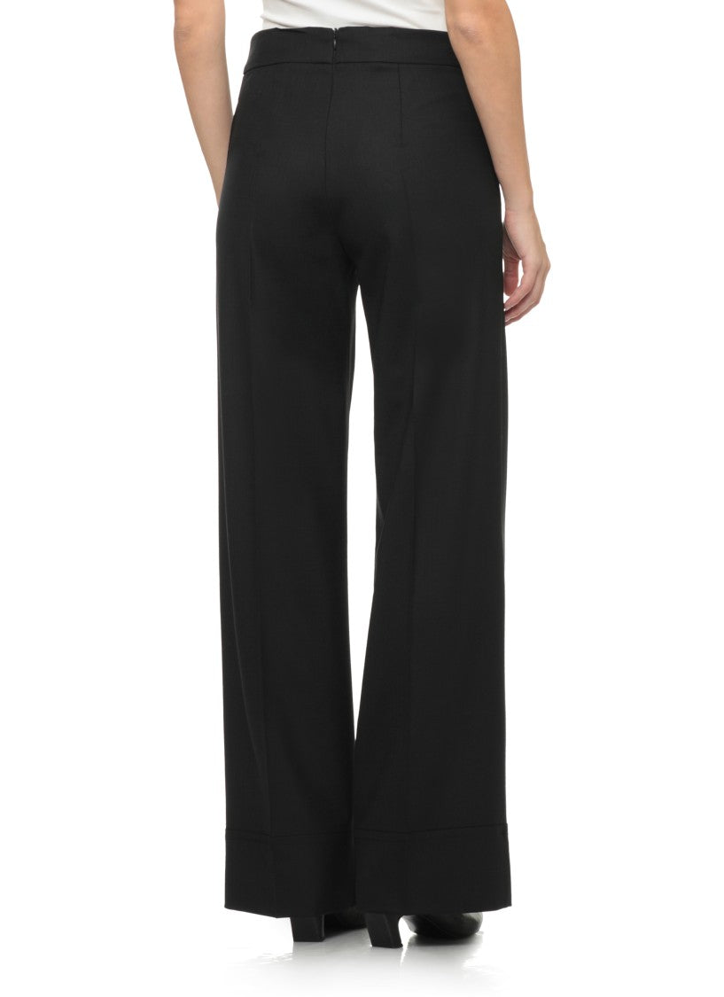 D. Exterior Black Straight-Leg Wool Pants