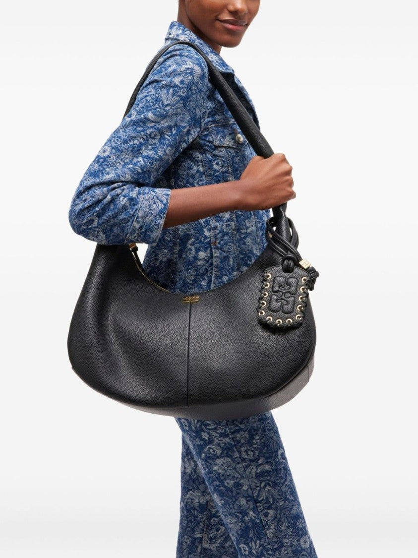 Ganni Crescent-Shaped Nero Shoulder Bag With Textured Finish