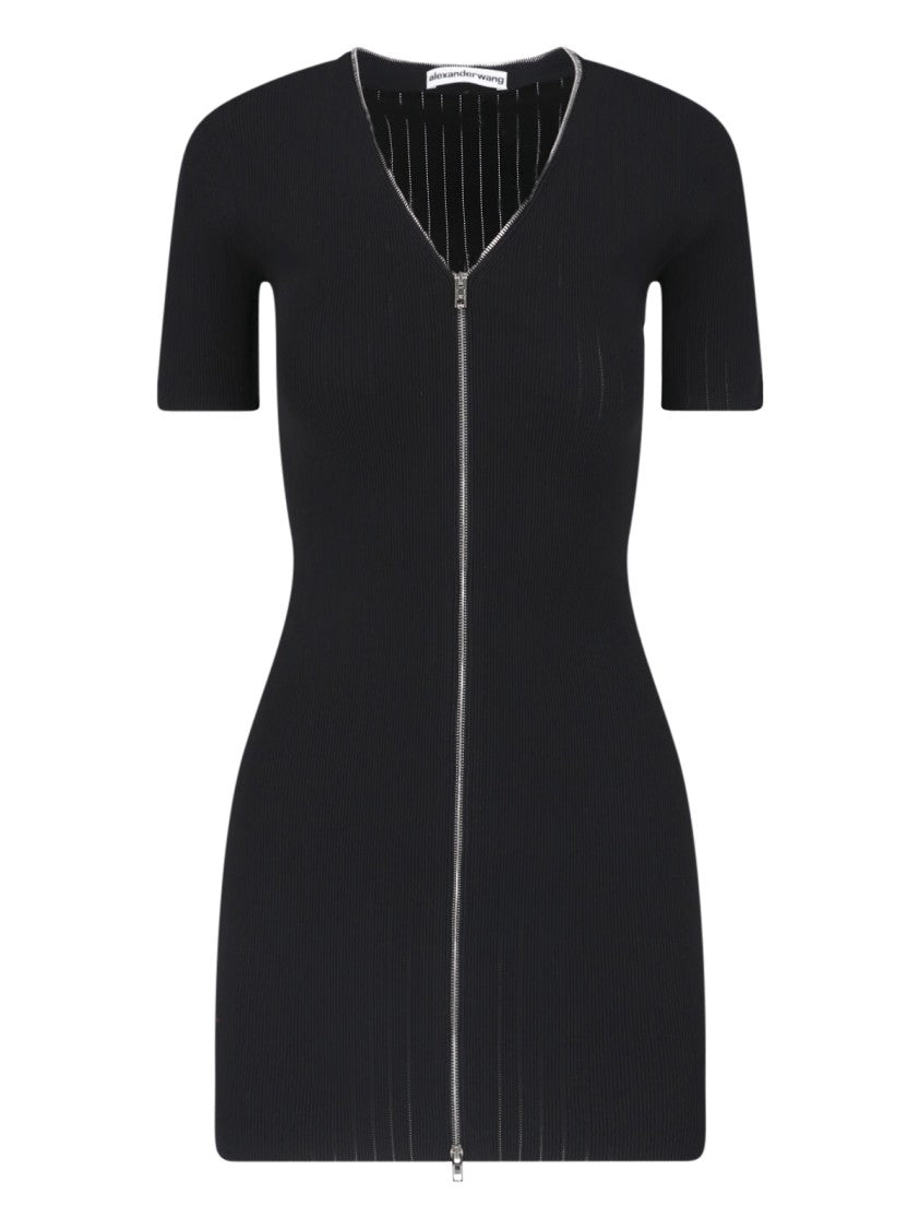 Alexander Wang Fitted Mini Dress With V-Neckline And Front Zip Closure