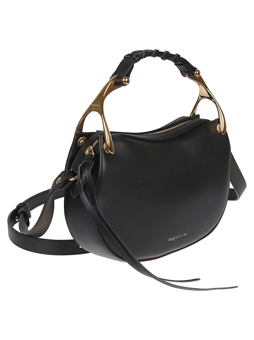 Alexander Mcqueen Black Calf Leather Wishbone Mini Bag