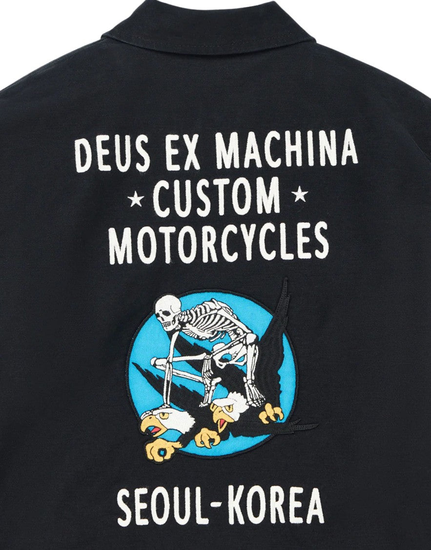 Deus Ex Machina Black Fugazi Embroidered Cotton Sateen Souvenir Jacket