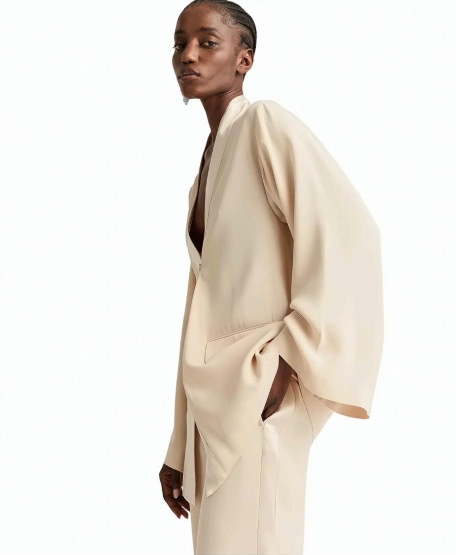 Momonì Envers Satin Contrasting Kimono Collar Long Evening Blazer