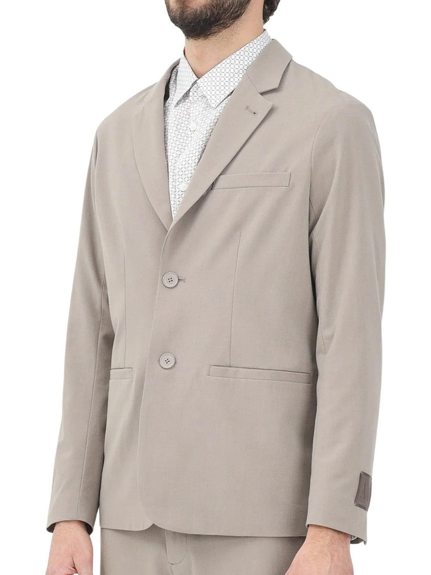 Armani Exchange Taupe Rounded Wool-Blend Blazer