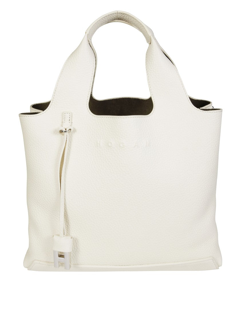 Hogan Structured White Shoulder Bag With Textured Finish