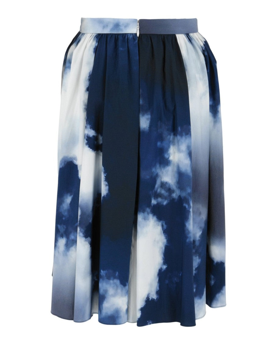 Alexander Mcqueen Cloud Print A-Line Midi Skirt With Gathered Pleating