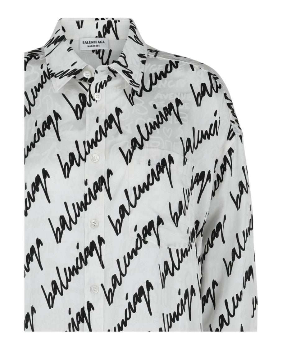 Balenciaga Scribble Fluid Jacquard Silk Blouse
