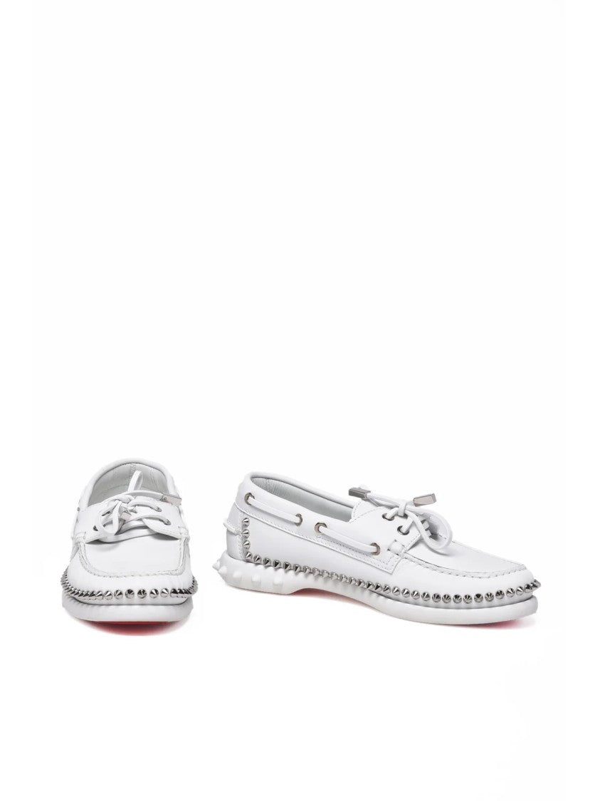Christian Louboutin Gerockel White Studded Moccasin Leather Loafers