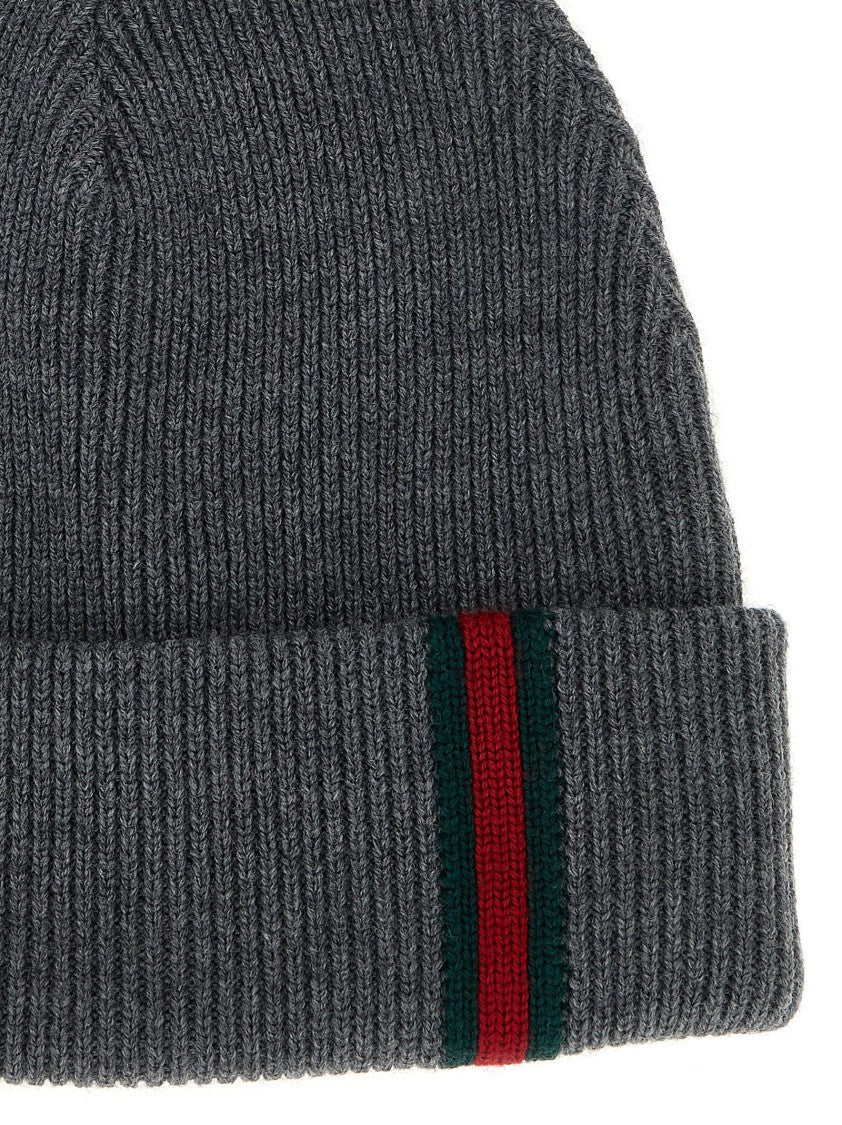Gucci Web Detail Ribbed Wool Beanie