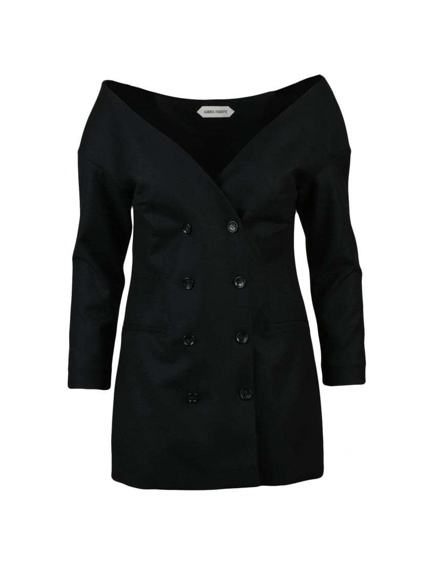 Alberta Ferretti Black Virgin Wool-Blend Boat-Neck Blazer