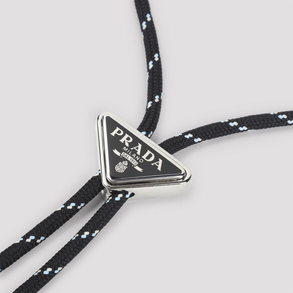 Prada Minimalist Black Cord Necklace With Triangular Metallic Pendant