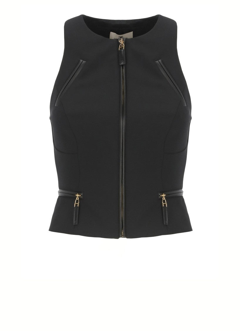 Elisabetta Franchi Sleeveless Fitted Crêpe Top With Zipper Accents