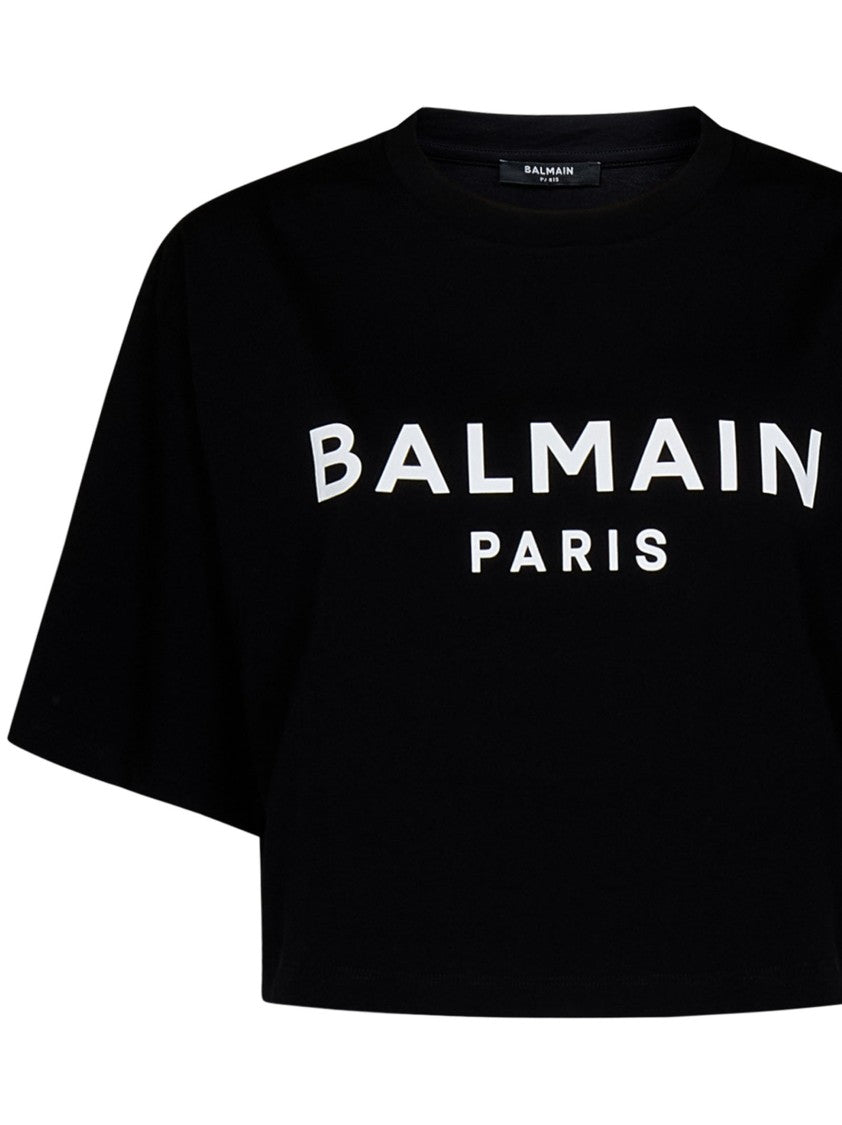 Balmain Black Logo Print Cropped T-Shirt