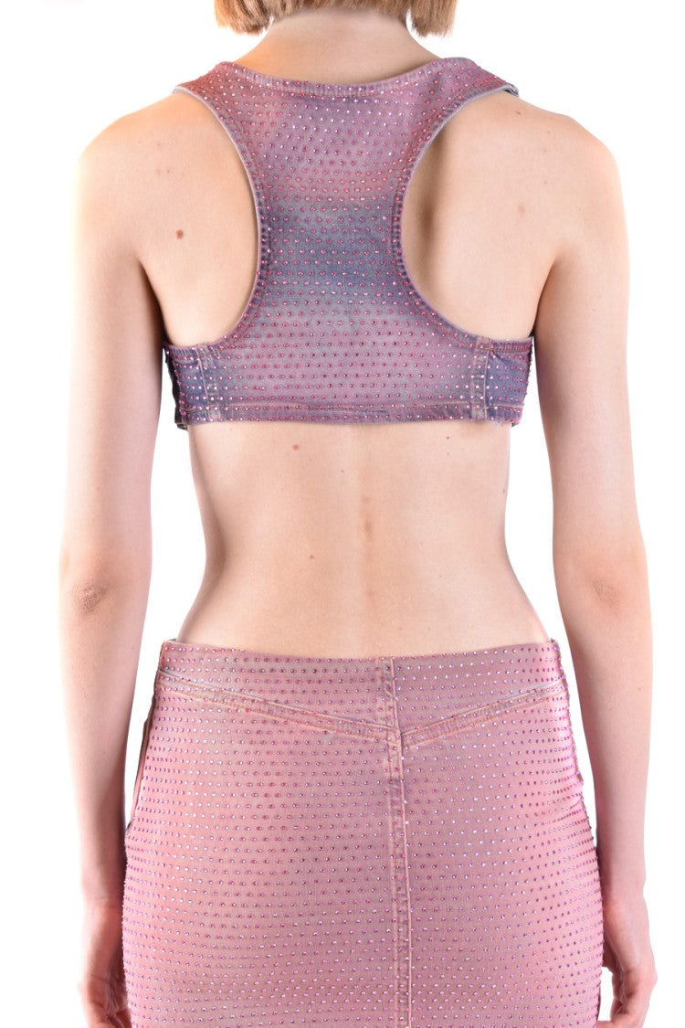 Diesel Embellished Denim Crop Top With Cut And Fit