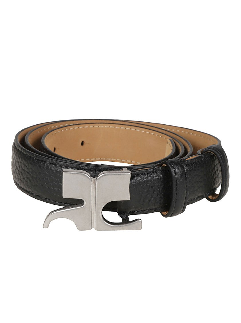 Courrèges Black Ac Slim Textured Bull Leather Belt