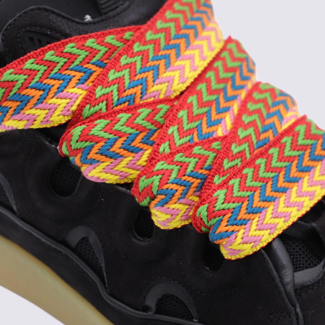 Lanvin Matte Black Sneakers With Multicolored Zigzag Laces