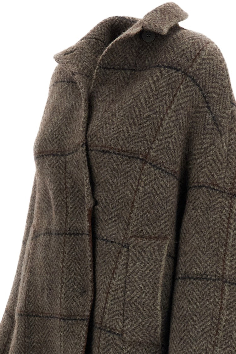 Boboutic Oversized Double-Breasted Coat With Multicolor Herringbone Pattern