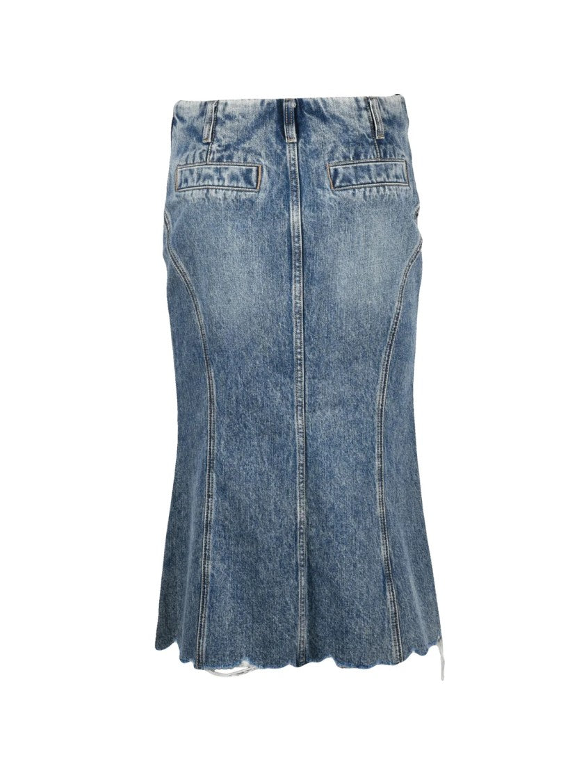 Miss Sixty Blue Cotton Zip Mermaid Denim Midi Skirt
