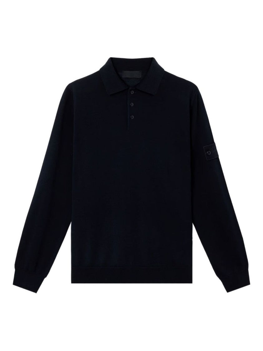 Stone Island Lightweight Wool Long-Sleeved Polo Shirt With Logo Badge