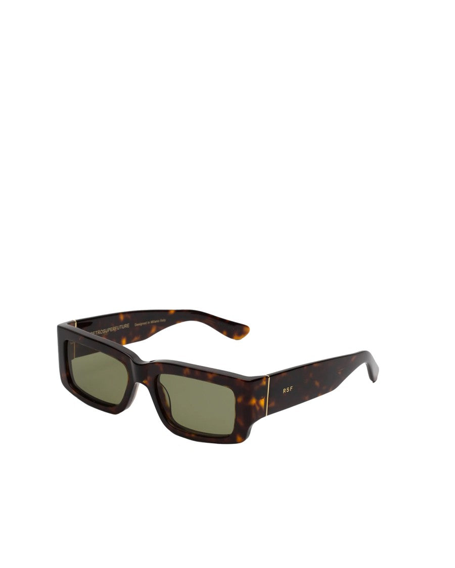 Retrosuperfuture Rectangular Tortoiseshell Frame Sunglasses With Green Lenses