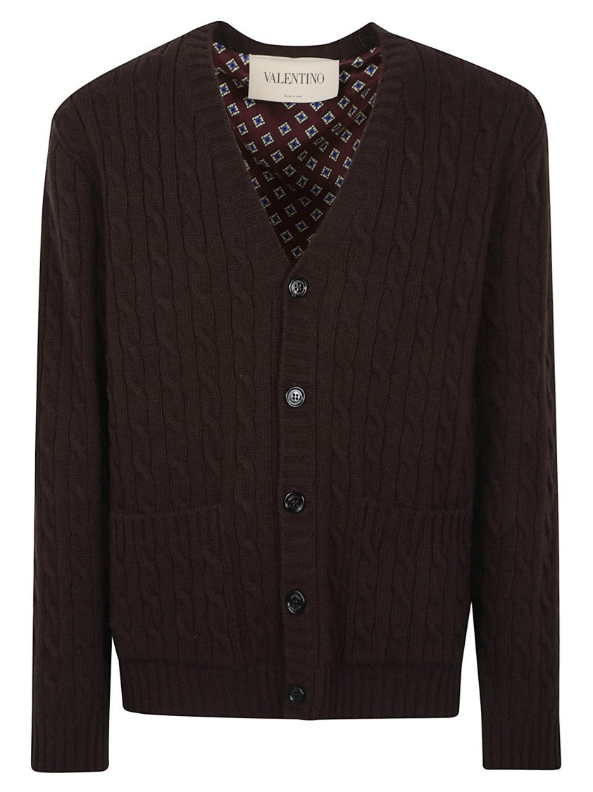 Valentino Garavani Cable Knit Wool Cardigan With V-Neck And Button Front
