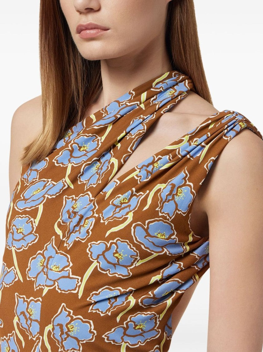 Versace Brown Sleeveless Open Back Floral Dress