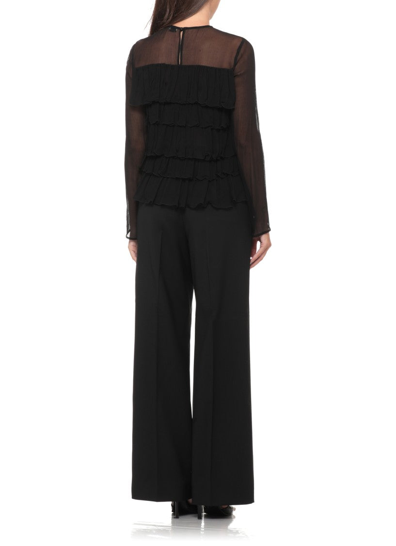 Elisabetta Franchi Black Semi-Transparent Ruffle Blouse