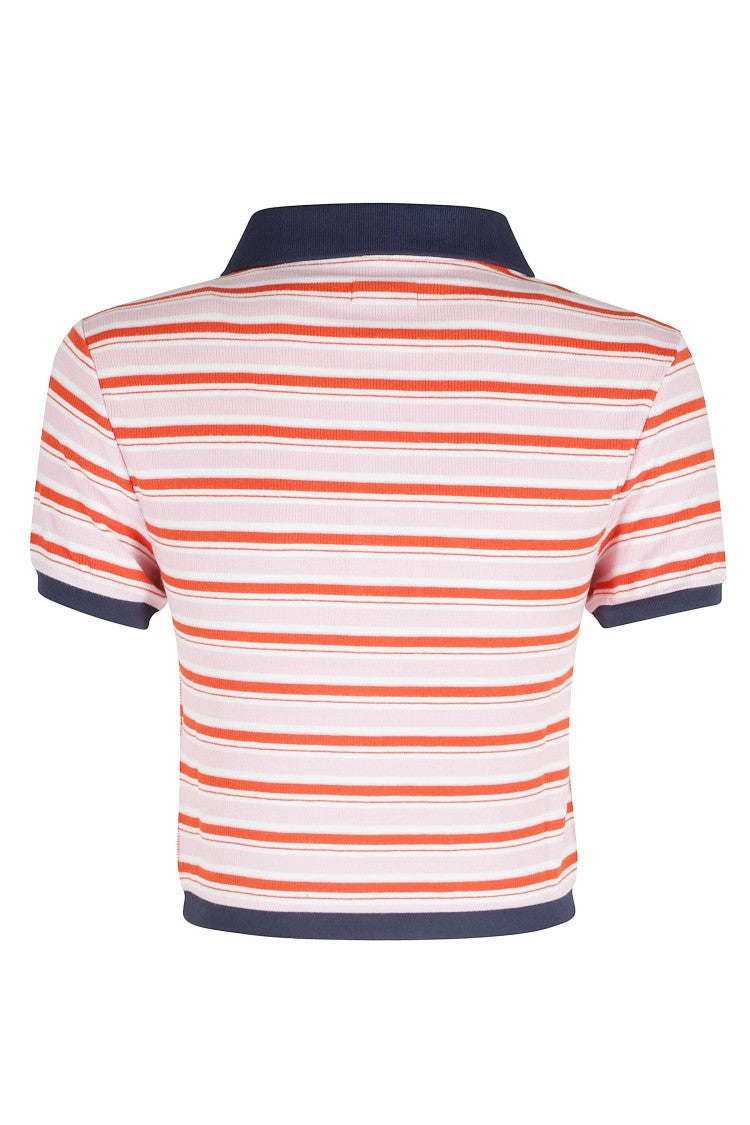 Simkhai Pink Marnie Knit Striped-Pattern Viscose-Blend Polo Shirt
