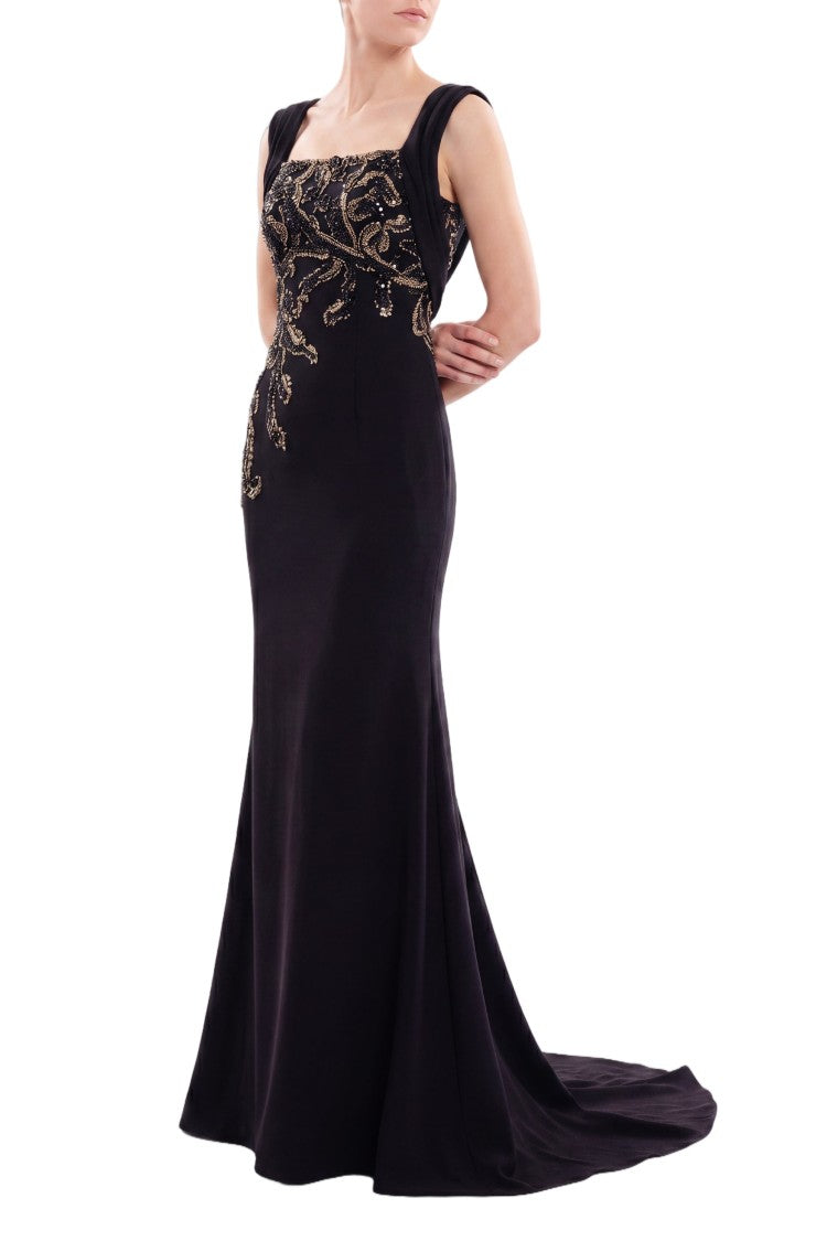 Saiid Kobeisy Embellished Long Crepe Dress