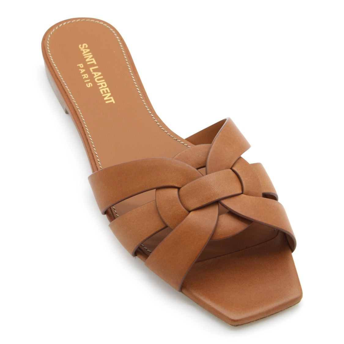 Saint Laurent Brown Leather Tribute Flats