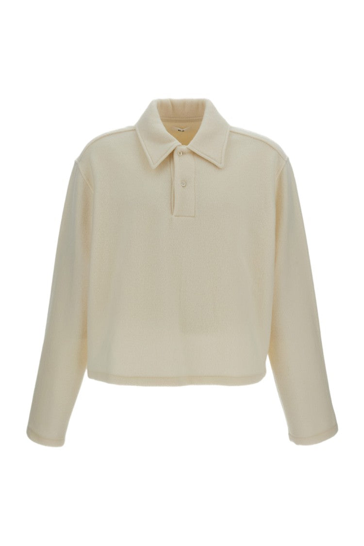 Rier Cream Wool Fleece Cropped Polo Shirt