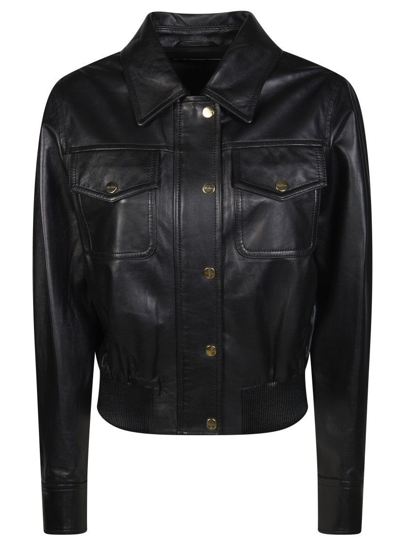 Max Mara Biada Cropped Flap Pocket Leather Jacket